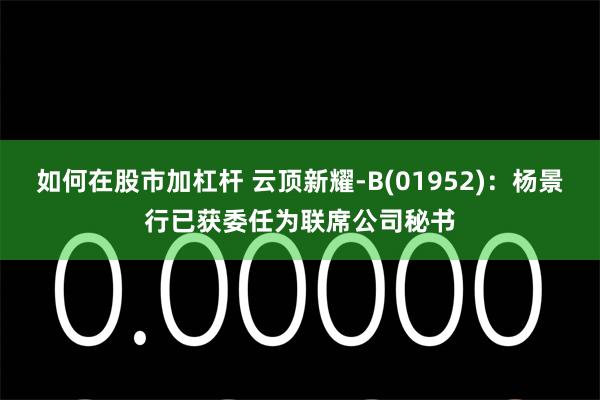如何在股市加杠杆 云顶新耀-B(01952)：杨景行已获委任为联席公司秘书