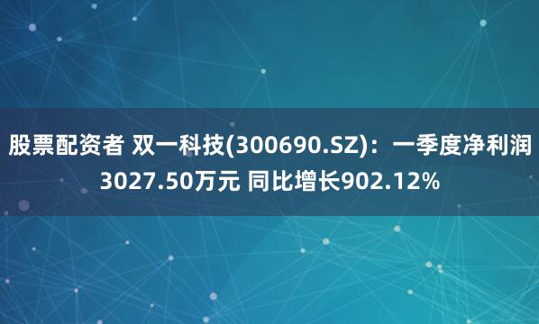 股票配资者 双一科技(300690.SZ)：一季度净利润3027.50万元 同比增长902.12%