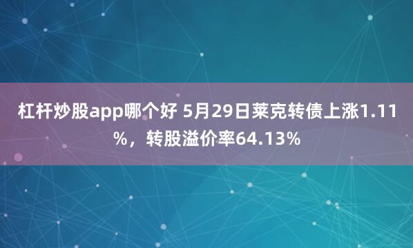 杠杆炒股app哪个好 5月29日莱克转债上涨1.11%，转股溢价率64.13%