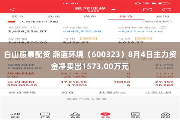白山股票配资 瀚蓝环境（600323）8月4日主力资金净卖出1573.00万元