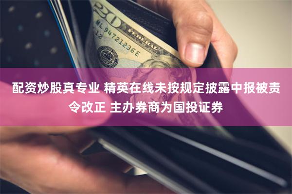 配资炒股真专业 精英在线未按规定披露中报被责令改正 主办券商为国投证券